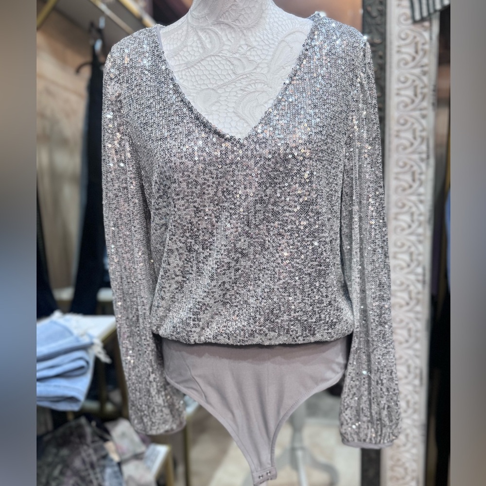 Silver Sequin Bodysuit